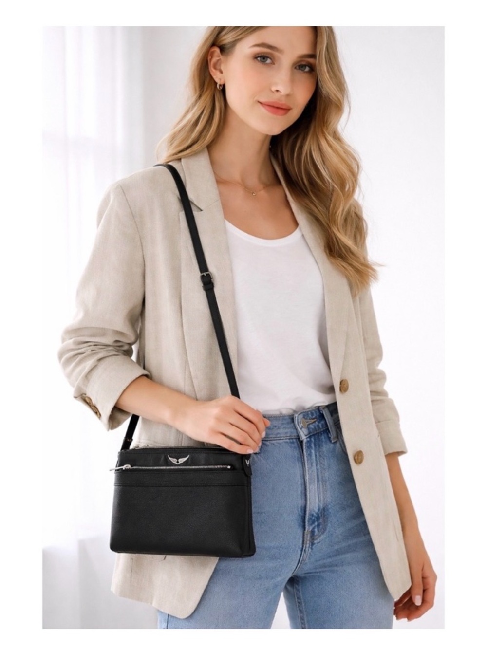 zadig and voltaire stella wings leather crossbody black pebble leather crossbody